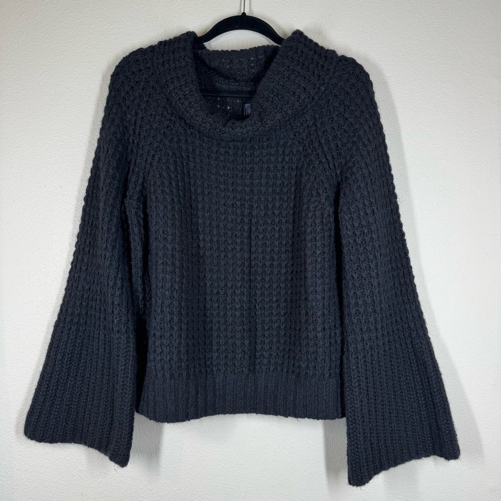 Anthropologie Maeve Dionne Sweater Black Bell Sleeve Open Knit Cowl Neck Medium